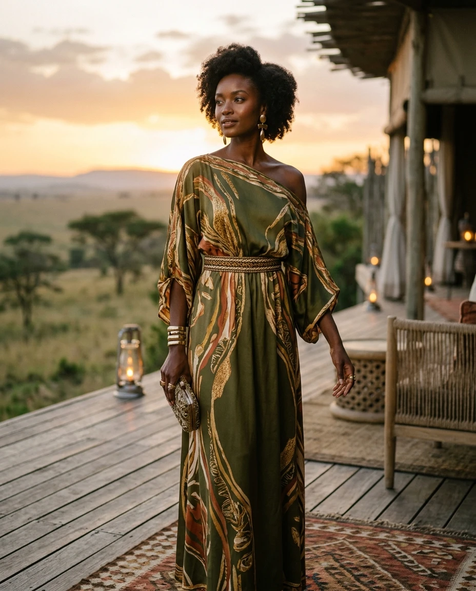 Gemma Deeks Style Guide: Resort Wear dinner outfit in Kenya Summer 2026
