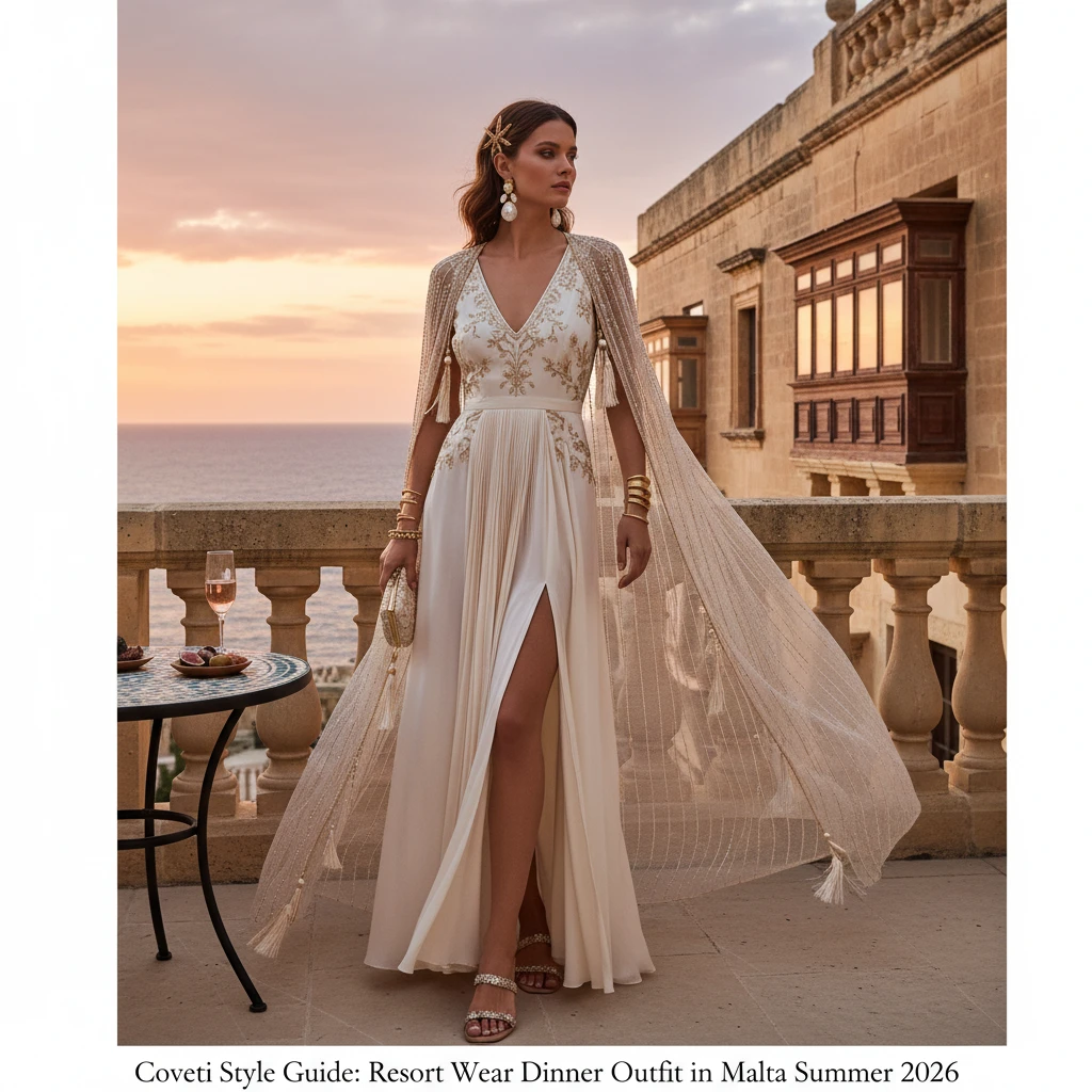 Gemma Deeks Style Guide: Resort Wear dinner outfit in Malta Summer 2026