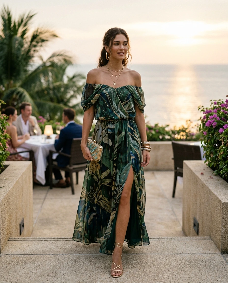 Gemma Deeks Style Guide: Resort Wear dinner outfit in Thailand Summer 2026