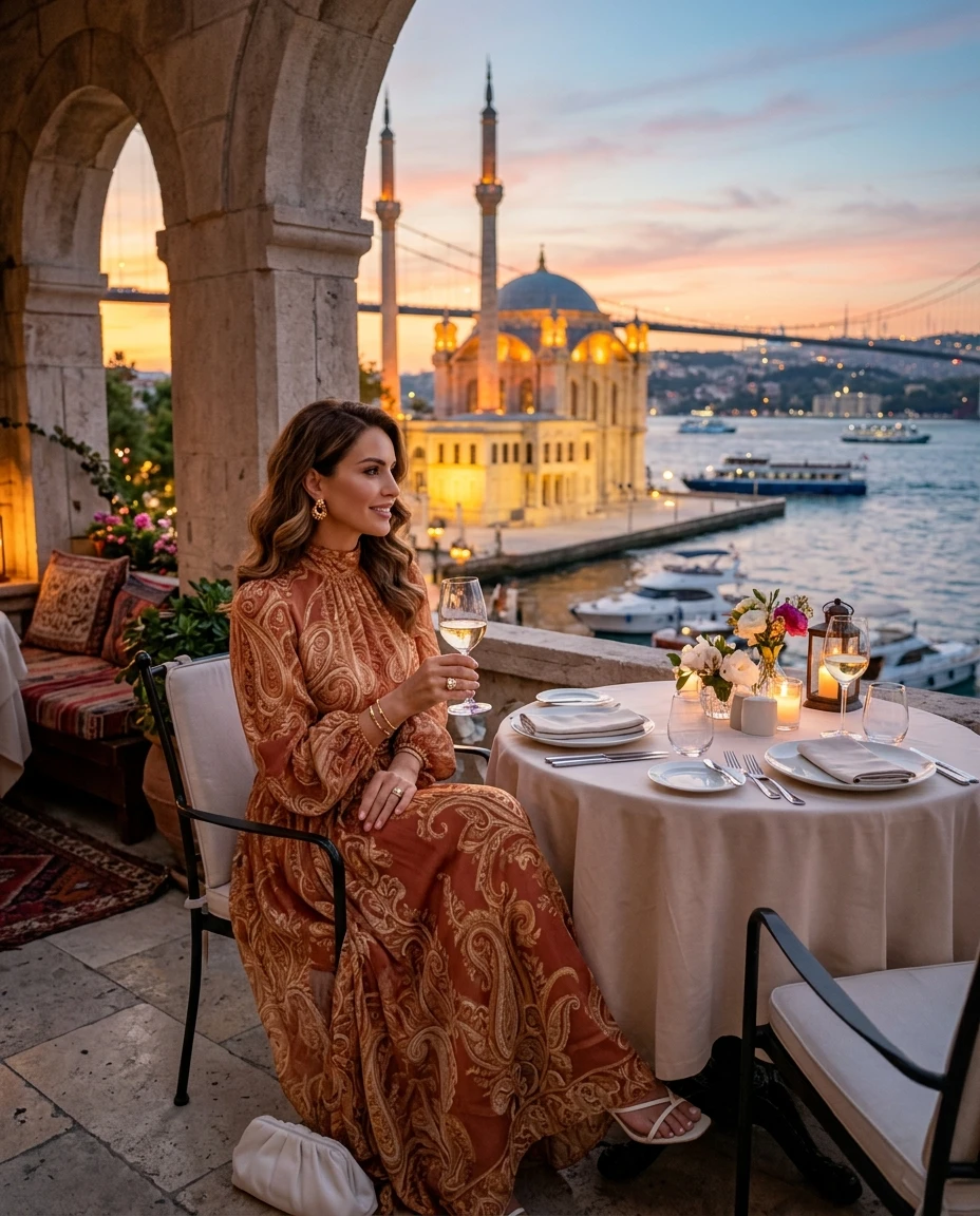 Gemma Deeks Style Guide: Resort Wear dinner outfit in Turkey Summer 2026