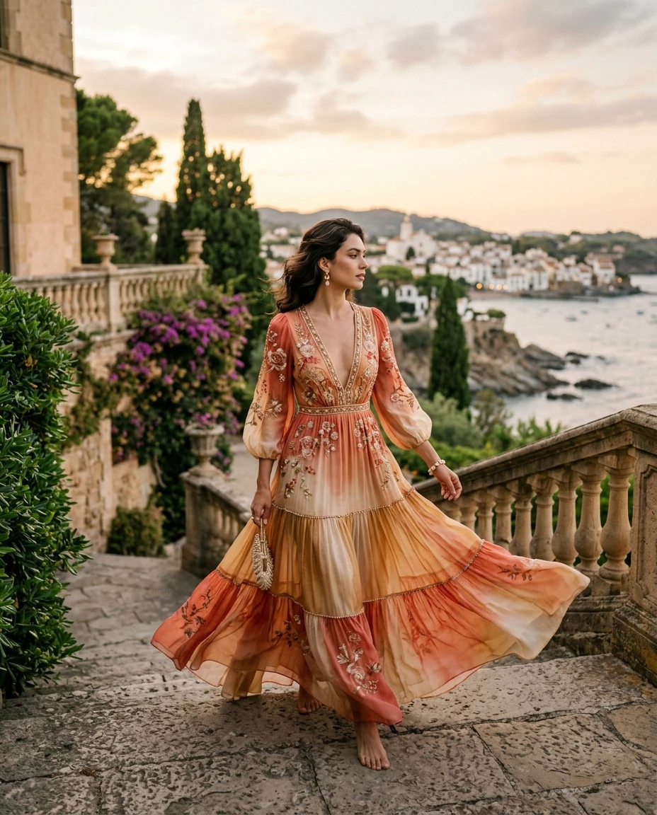 Gemma Deeks Style Guide: Resort Wear gala gown in Catalonia Summer 2026