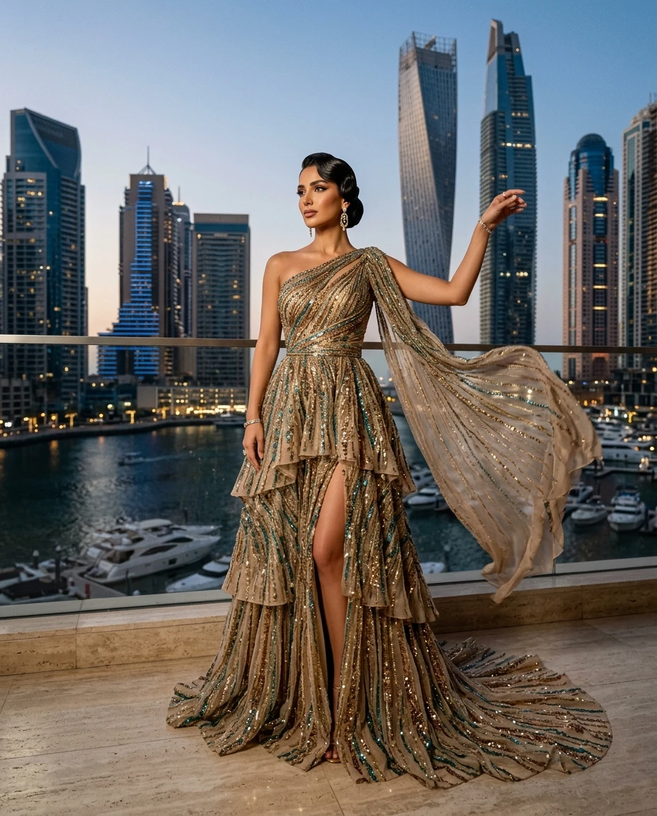 Gemma Deeks Style Guide: Resort Wear gala gown in Dubai Summer 2026