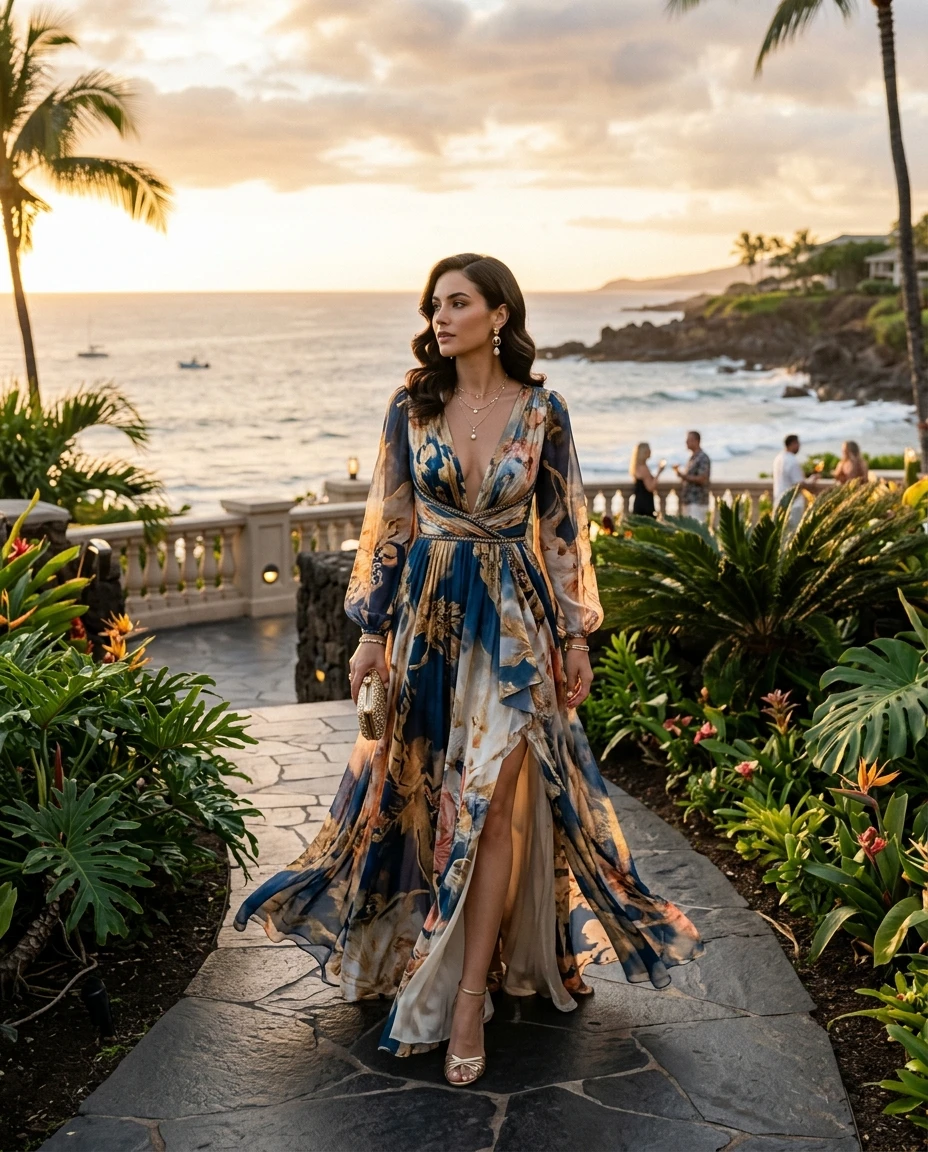 Gemma Deeks Style Guide: Resort Wear gala gown in Hawaii Summer 2026