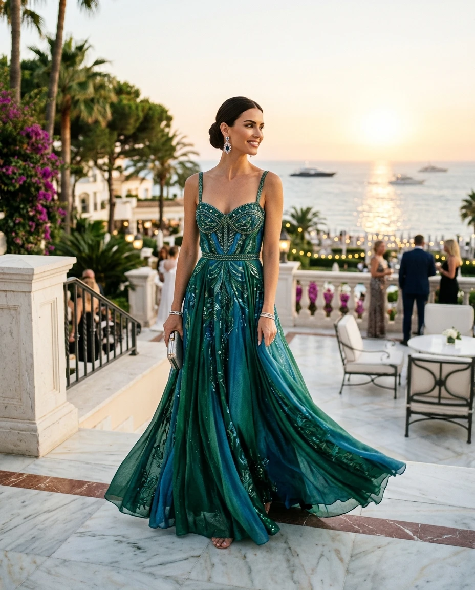 Gemma Deeks Style Guide: Resort Wear gala gown in Marbella Summer 2026