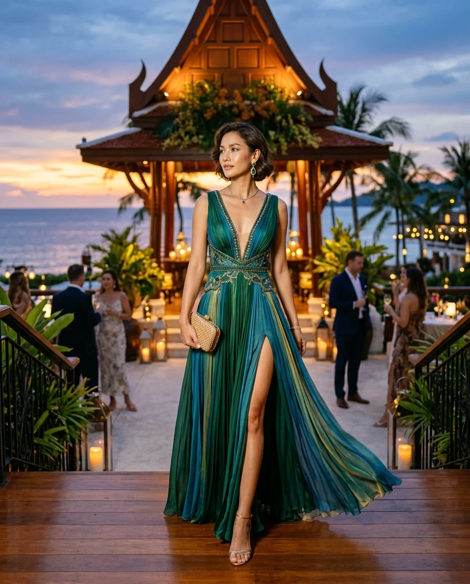 Gemma Deeks Style Guide: Resort Wear gala gown in Thailand Summer 2026