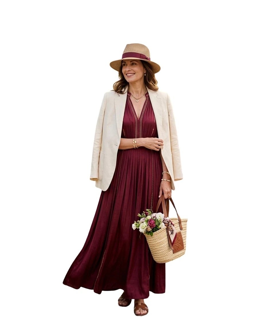 Gemma Deeks Style Guide: Resort Wear Mother’s Day in Burgundy Summer 2026