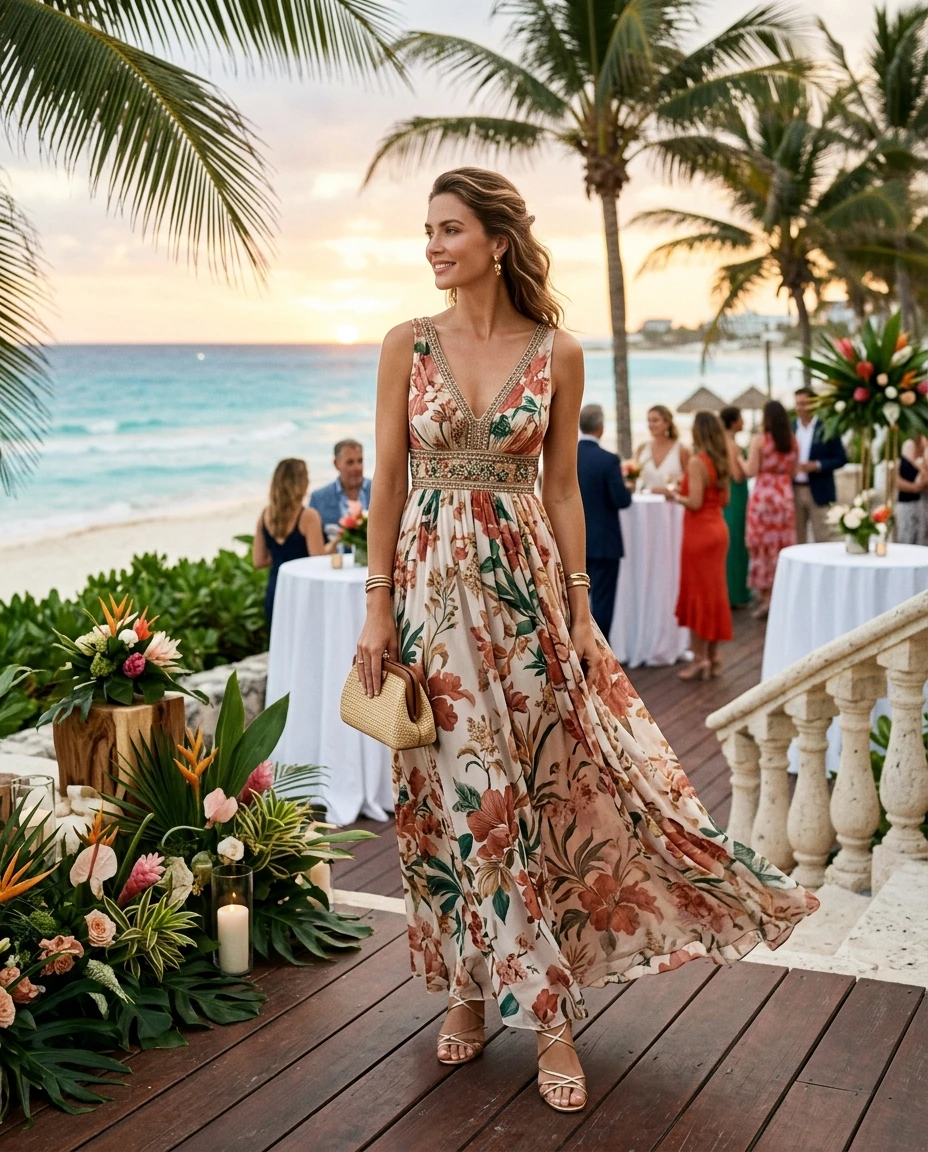 Gemma Deeks Style Guide: Resort Wear wedding guest dress in Cancun Summer 2026
