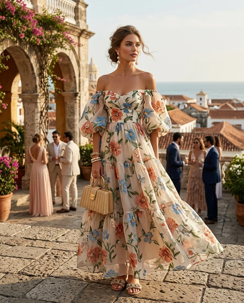 Gemma Deeks Style Guide: Resort Wear wedding guest dress in Colombia Summer 2026