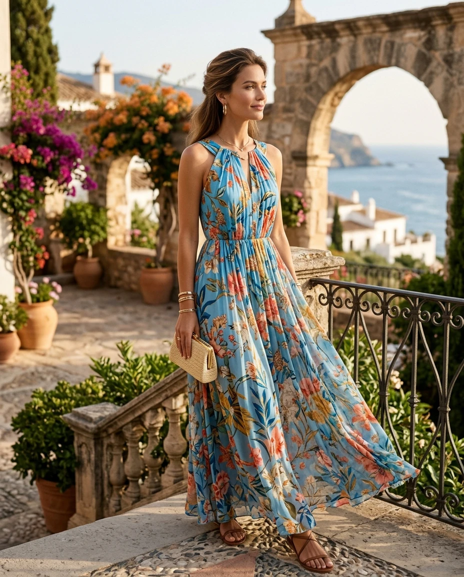 Gemma Deeks Style Guide: Resort Wear wedding guest dress in Spain Summer 2026
