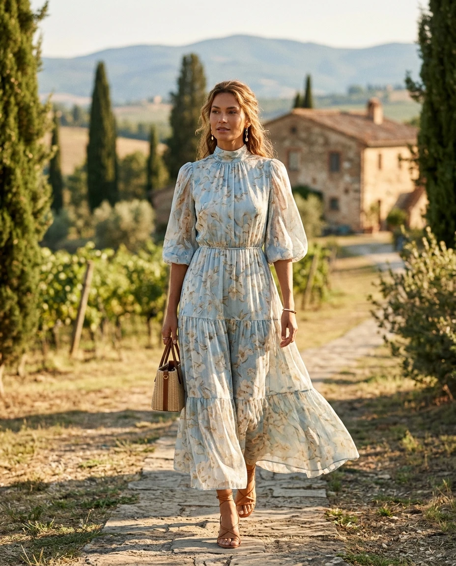 Gemma Deeks Style Guide: Resort Wear wedding guest dress in Tuscany Summer 2026