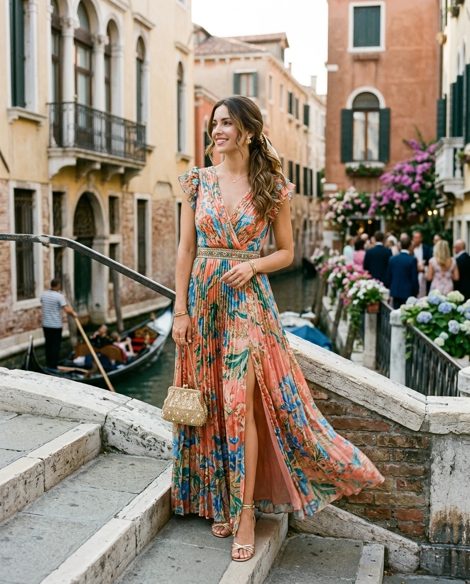 Gemma Deeks Style Guide: Resort Wear wedding guest dress in Venice Summer 2026