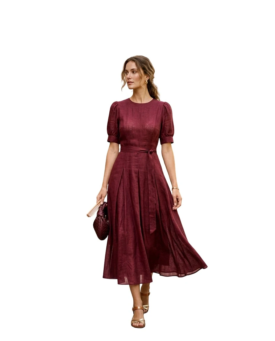 Gemma Deeks Style Guide: Semi Formal Designer Summer Dresses in Burgundy Summer 2026