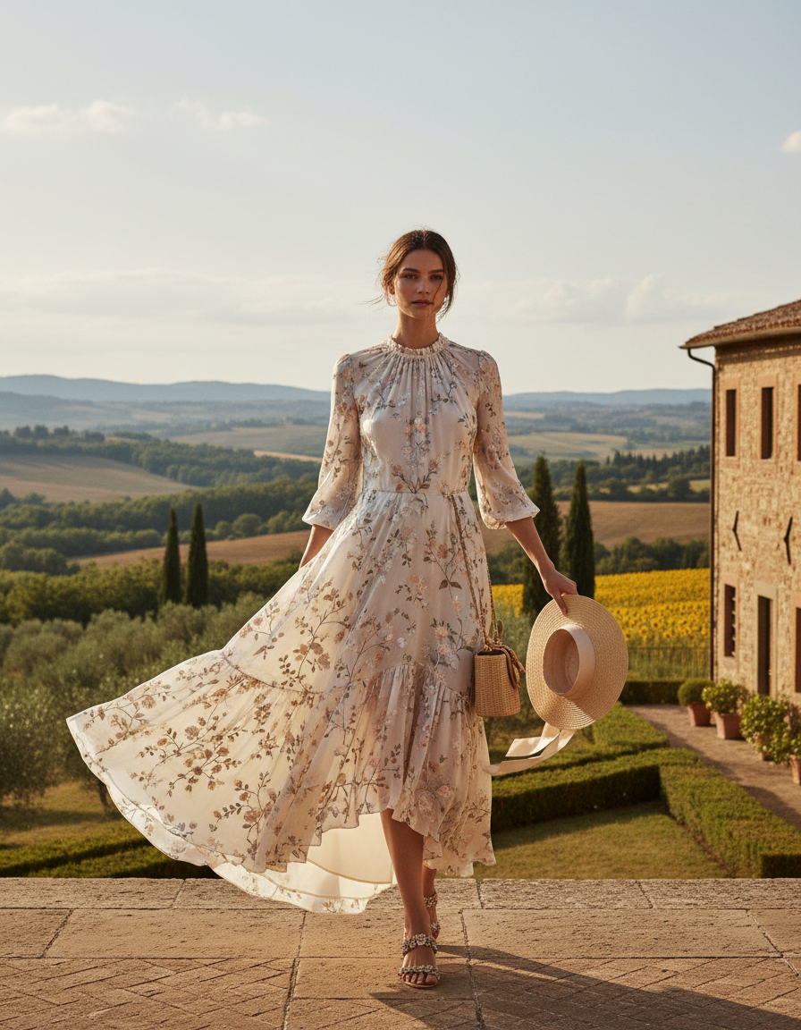 Gemma Deeks Style Guide: Semi Formal Designer Summer Dresses in Tuscany Summer 2026