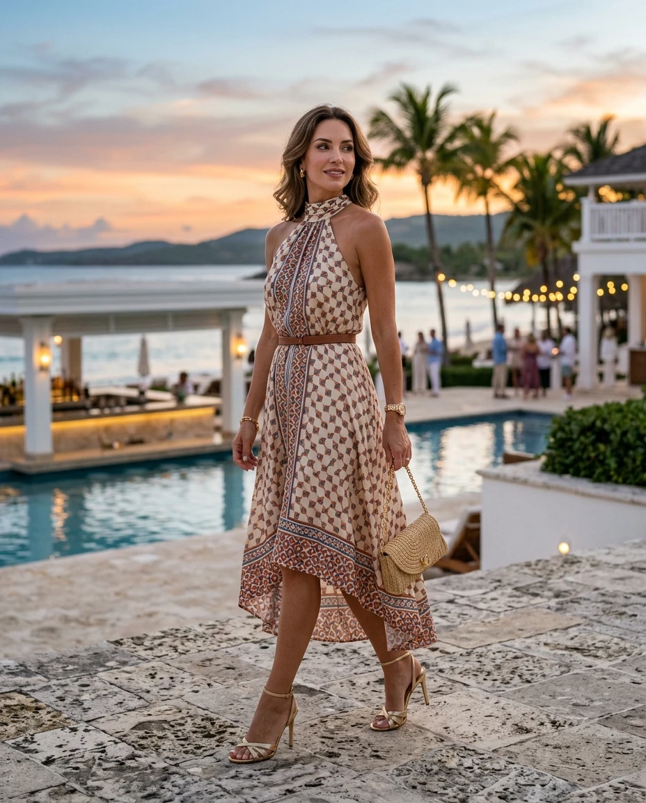 Gemma Deeks Style Guide: Semi Formal dinner outfit in La Romana Summer 2026