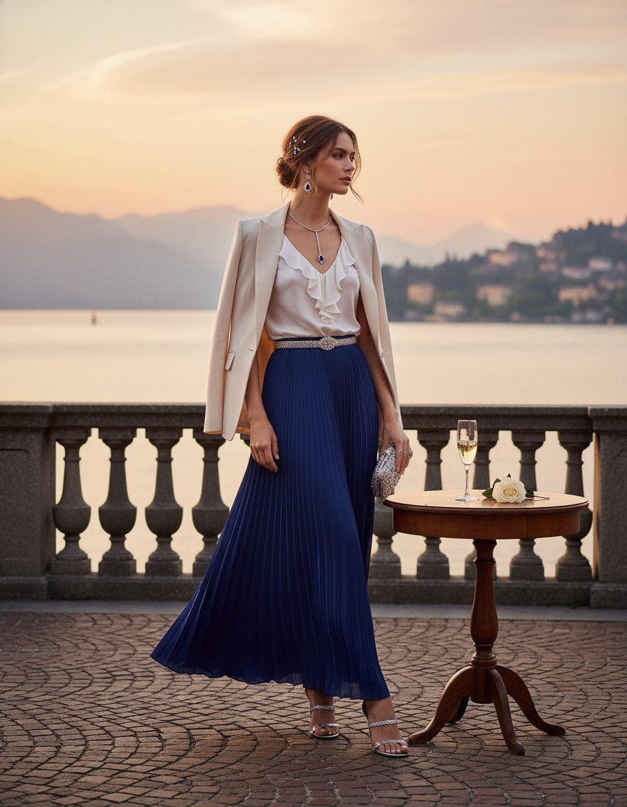 Gemma Deeks Style Guide: Semi Formal dinner outfit in Lake Como Summer 2026
