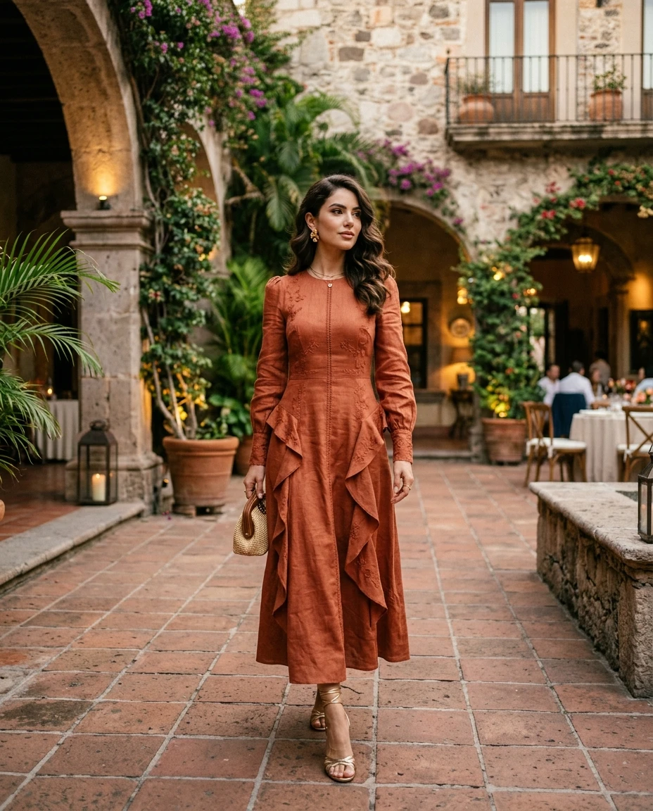 Gemma Deeks Style Guide: Semi Formal dinner outfit in Mexico Summer 2026