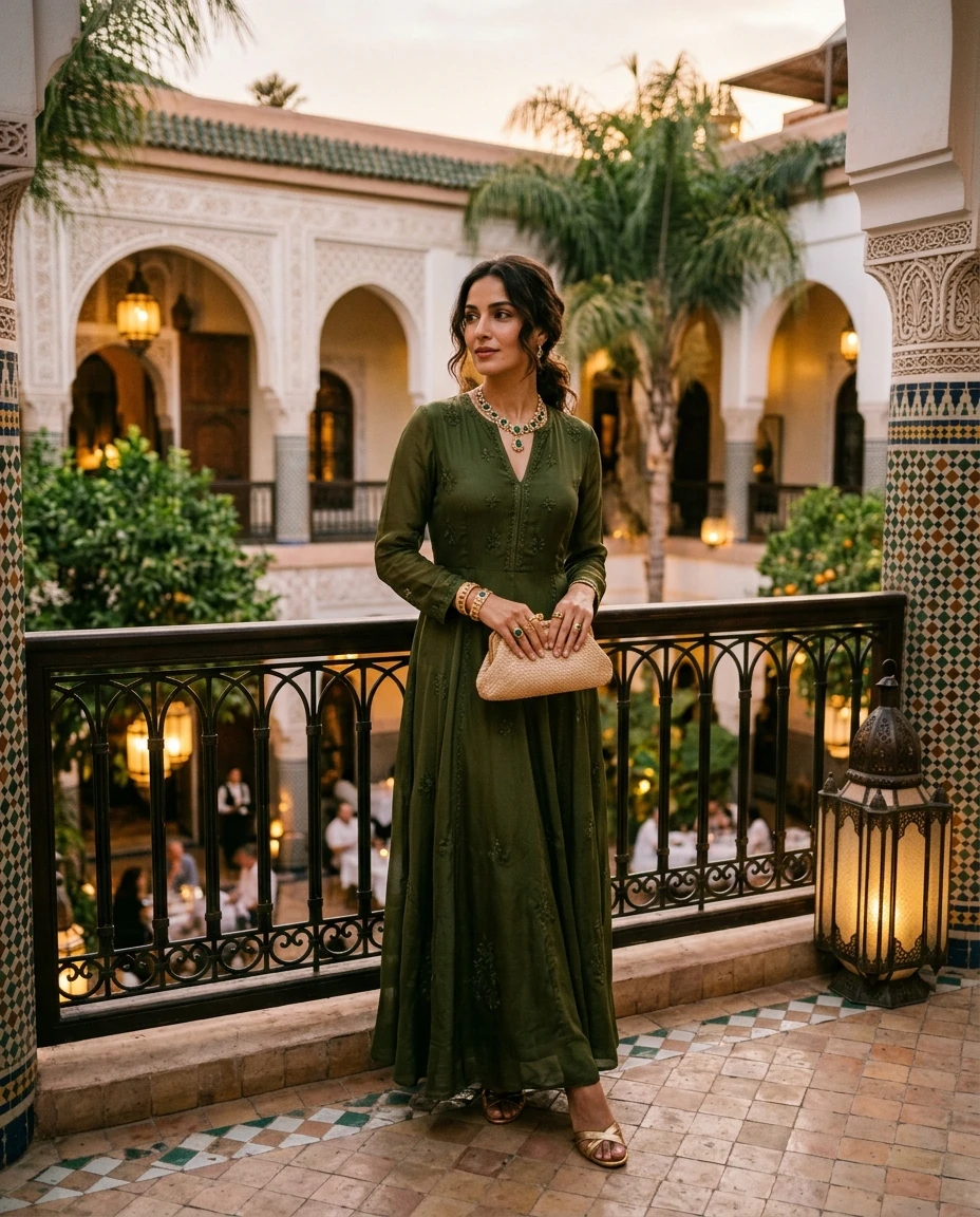 Gemma Deeks Style Guide: Semi Formal dinner outfit in Moroco Summer 2026