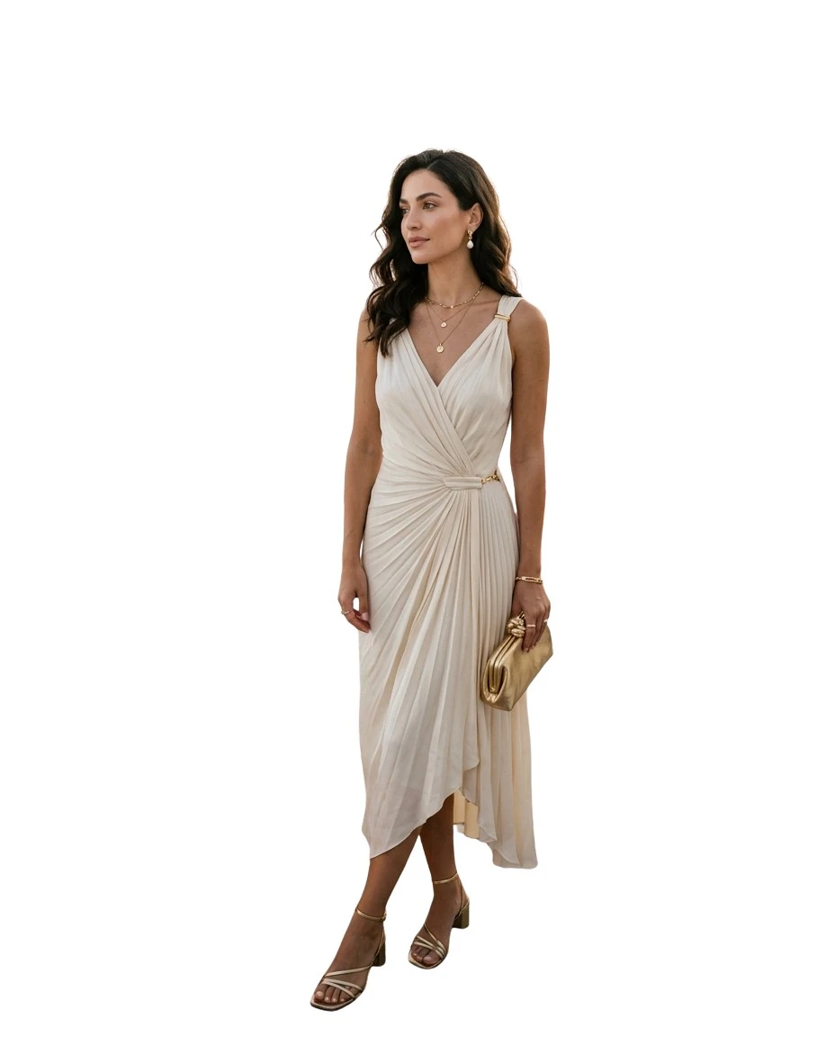 Gemma Deeks Style Guide: Semi Formal dinner outfit in Santorini Summer 2026