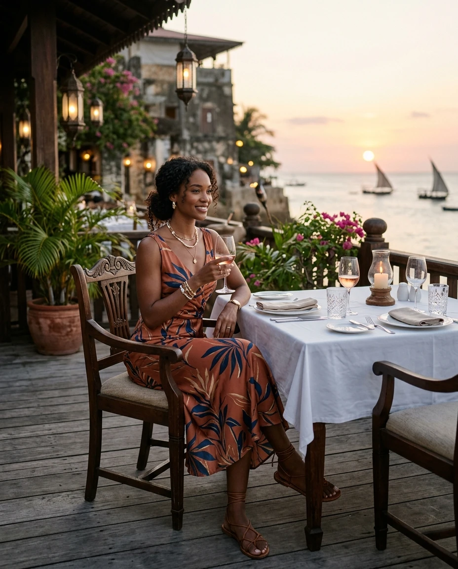 Gemma Deeks Style Guide: Semi Formal dinner outfit in Zanzibar Summer 2026