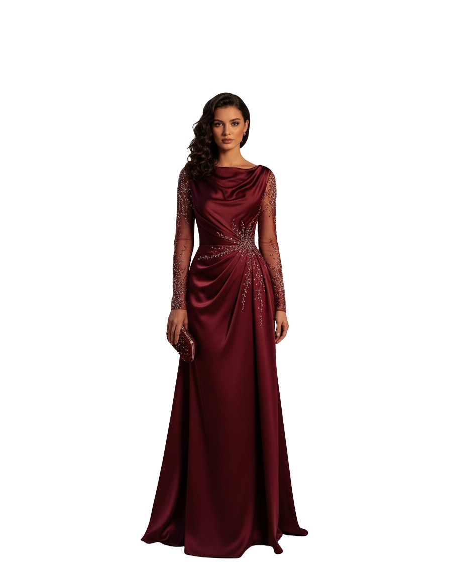 Gemma Deeks Style Guide: Semi Formal gala gown in Burgundy Summer 2026