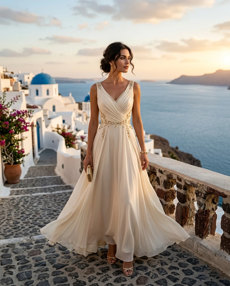 Gemma Deeks Style Guide: Semi Formal gala gown in Greece Summer 2026