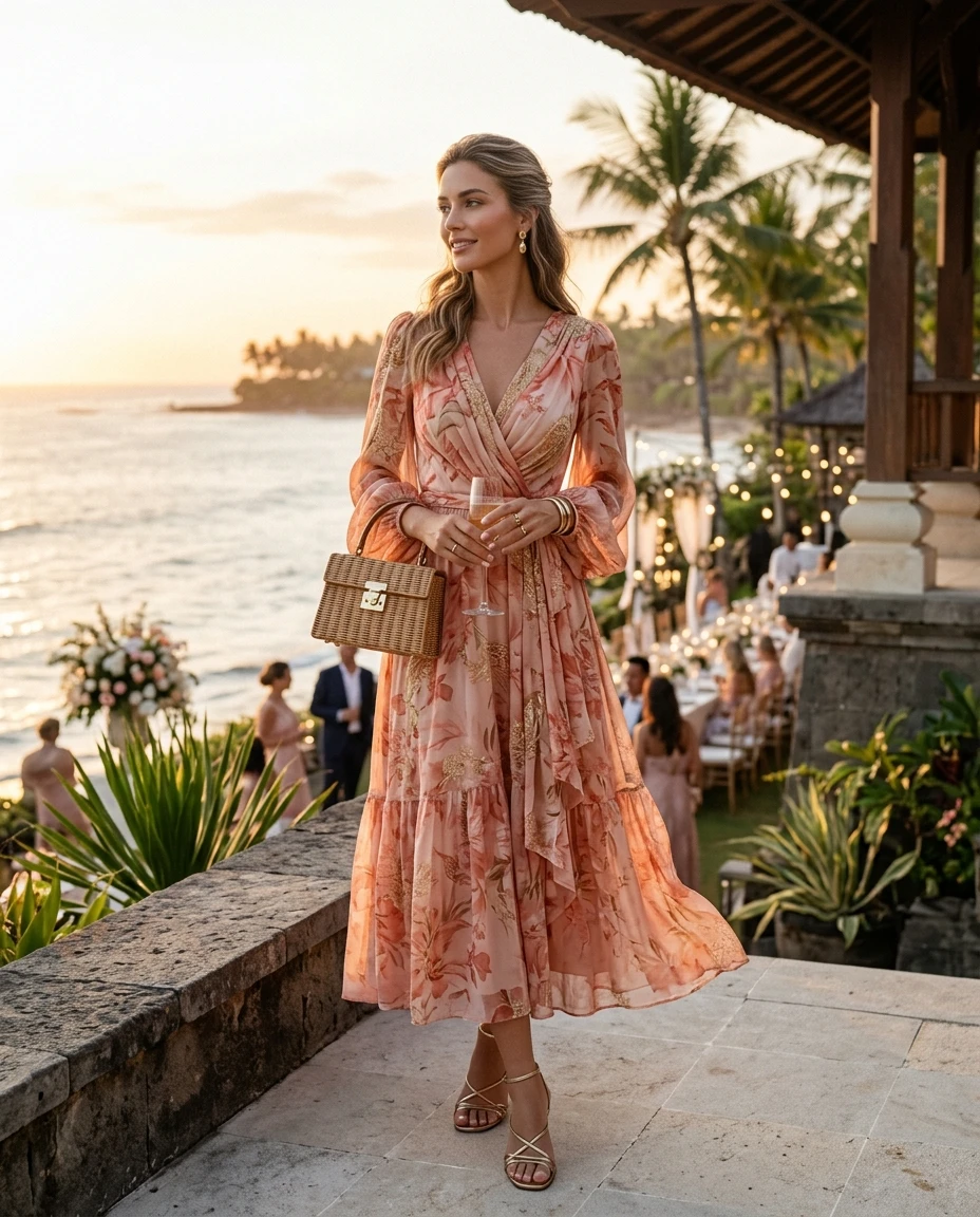Gemma Deeks Style Guide: Semi Formal wedding guest dress in Bali Summer 2026