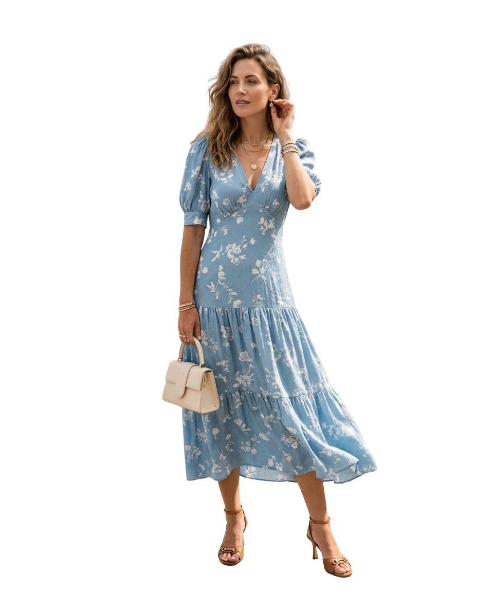 Gemma Deeks Style Guide: Semi Formal wedding guest dress in Crete Summer 2026