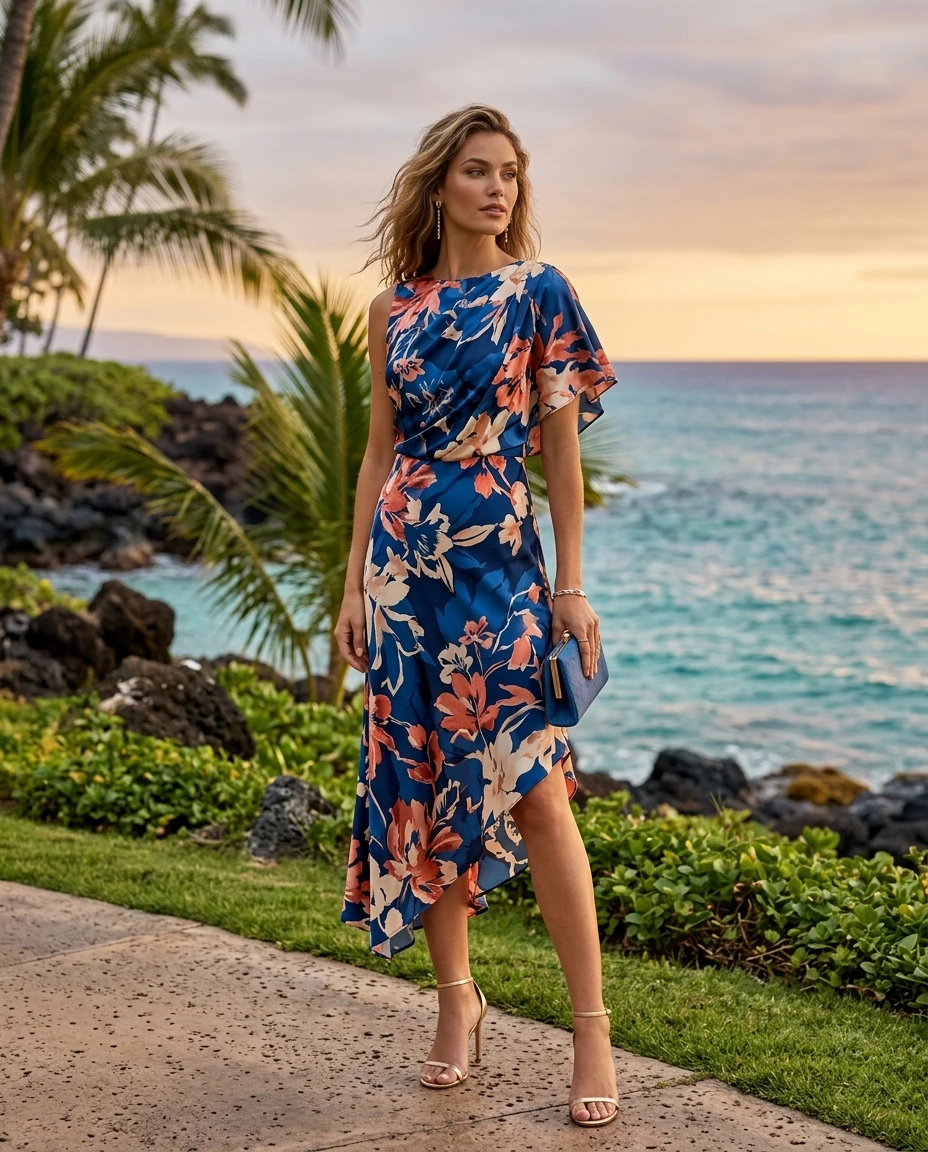 Gemma Deeks Style Guide: Semi Formal wedding guest dress in Hawaii Summer 2026