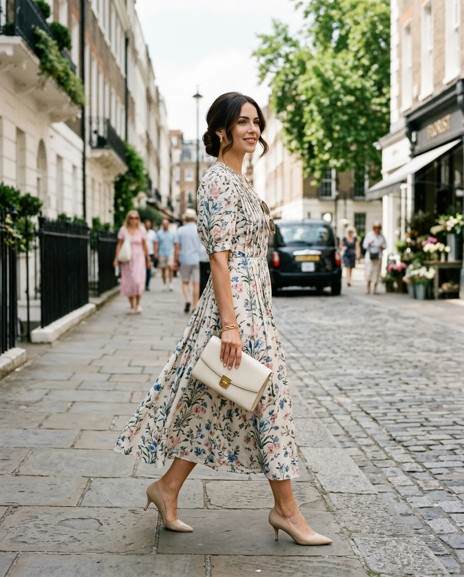 Gemma Deeks Style Guide: Semi Formal wedding guest dress in London Summer 2026