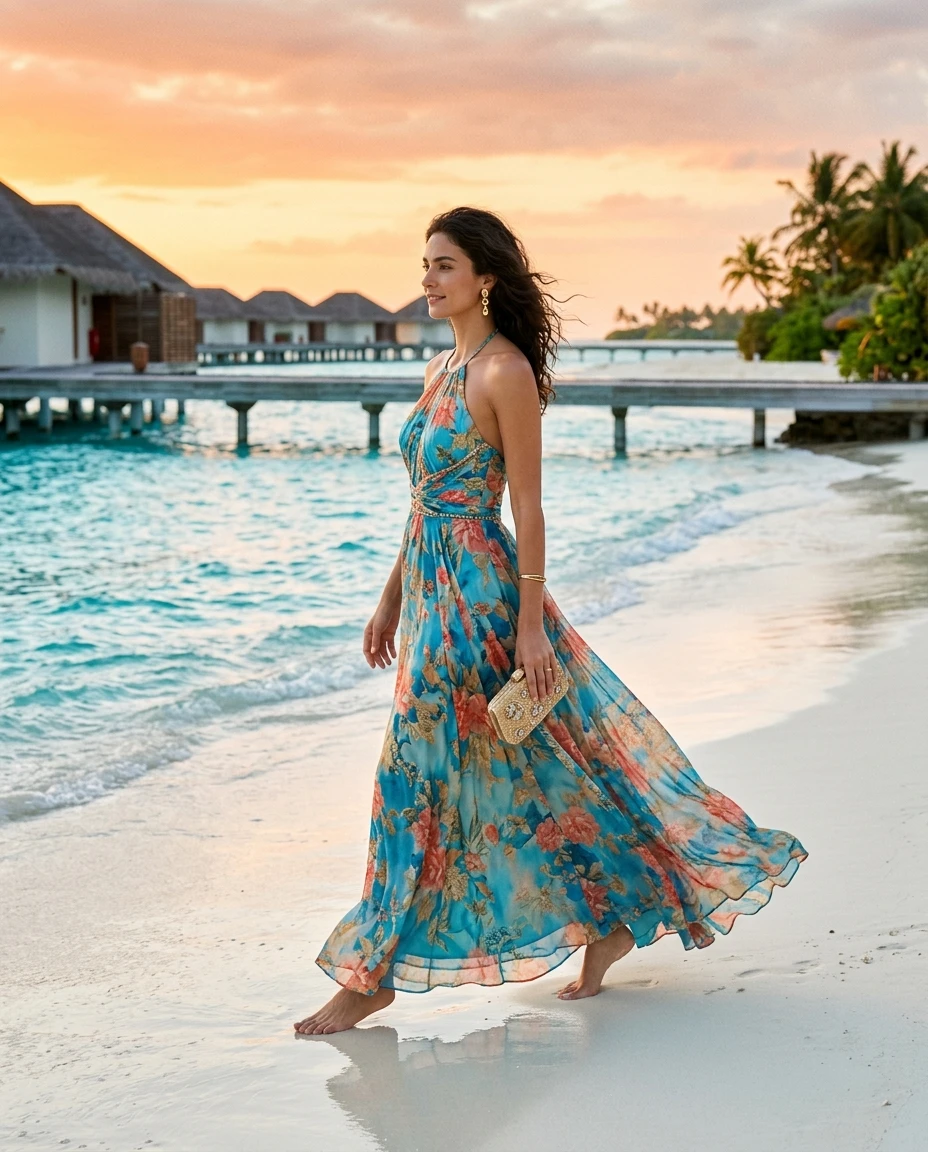 Gemma Deeks Style Guide: Semi Formal wedding guest dress in Maldives Summer 2026