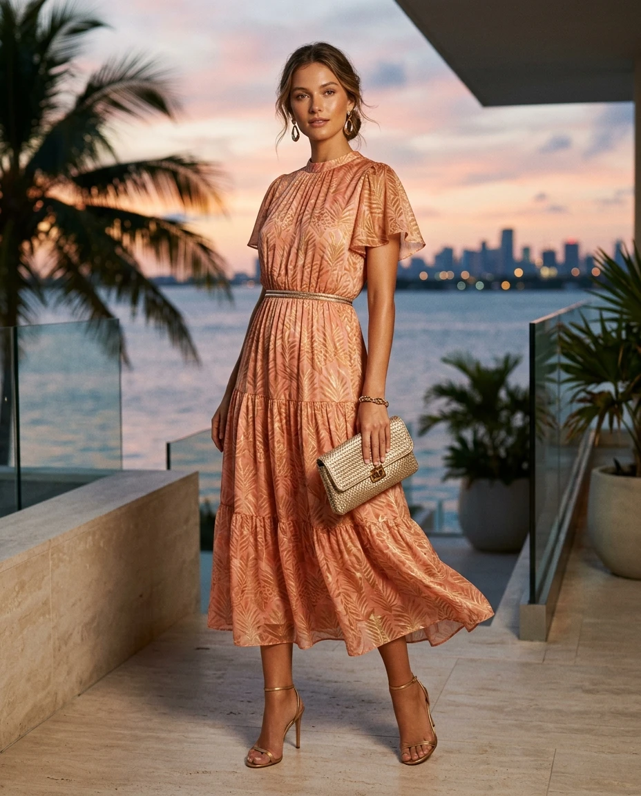 Gemma Deeks Style Guide: Semi Formal wedding guest dress in Miami Summer 2026