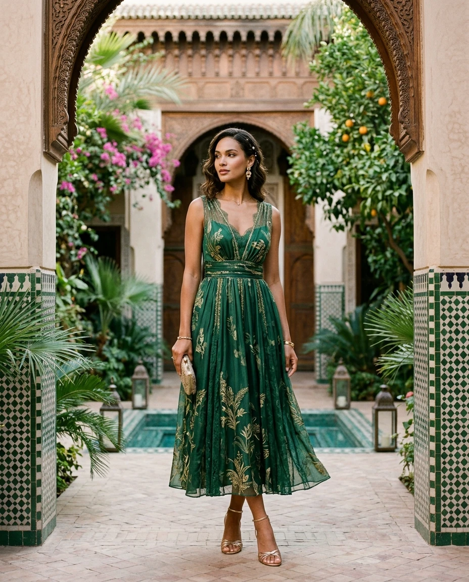 Gemma Deeks Style Guide: Semi Formal wedding guest dress in Moroco Summer 2026