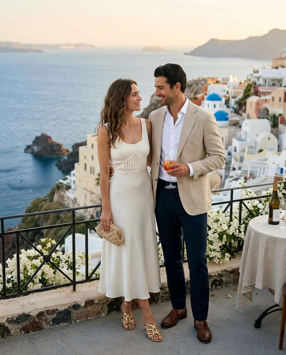 Gemma Deeks Style Guide: Smart Casual Anniversary in Santorini Summer 2026