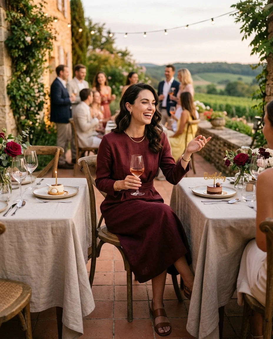 Gemma Deeks Style Guide: Smart Casual Birthday in Burgundy Summer 2026