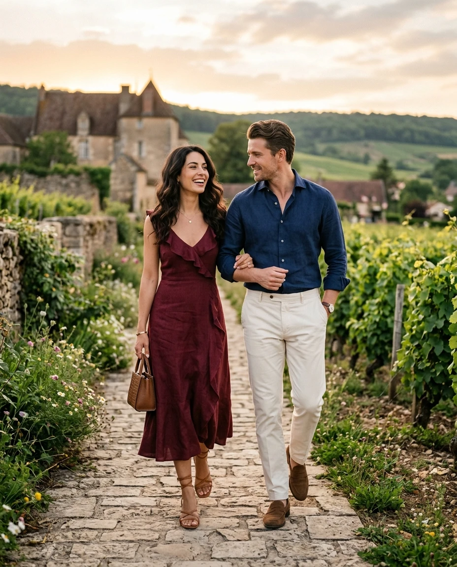 Gemma Deeks Style Guide: Smart Casual Date night in Burgundy Summer 2026