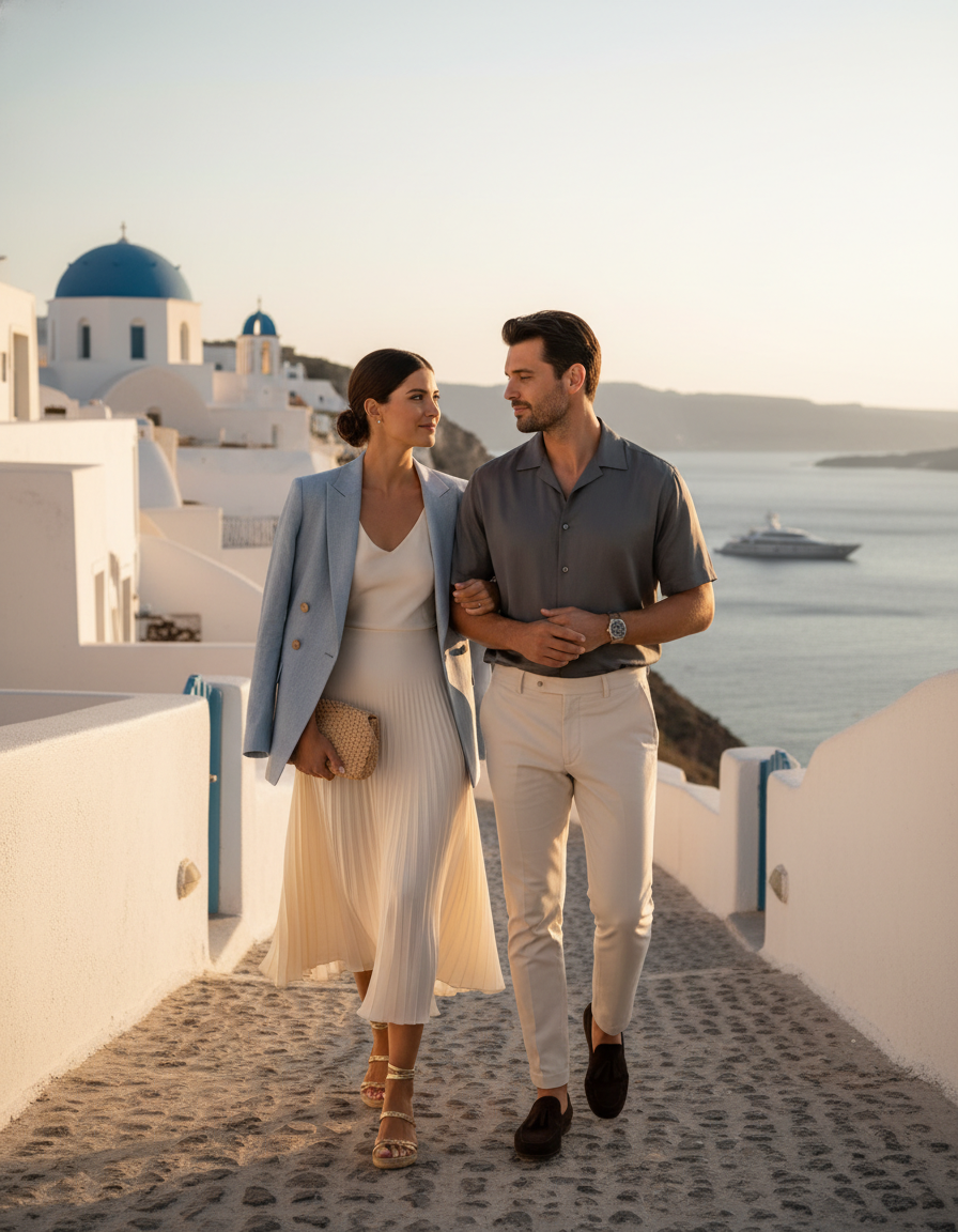 Gemma Deeks Style Guide: Smart Casual Date night in Santorini Summer 2026