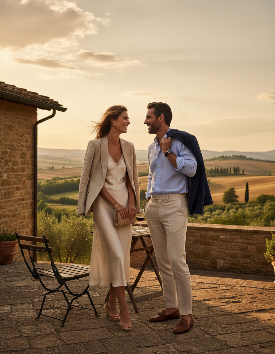 Gemma Deeks Style Guide: Smart Casual Date night in Tuscany Summer 2026
