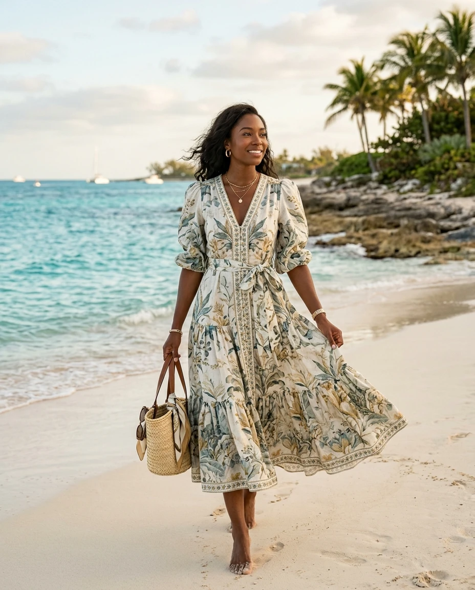 Gemma Deeks Style Guide: Smart Casual Designer Summer Dresses in Bahamas Summer 2026
