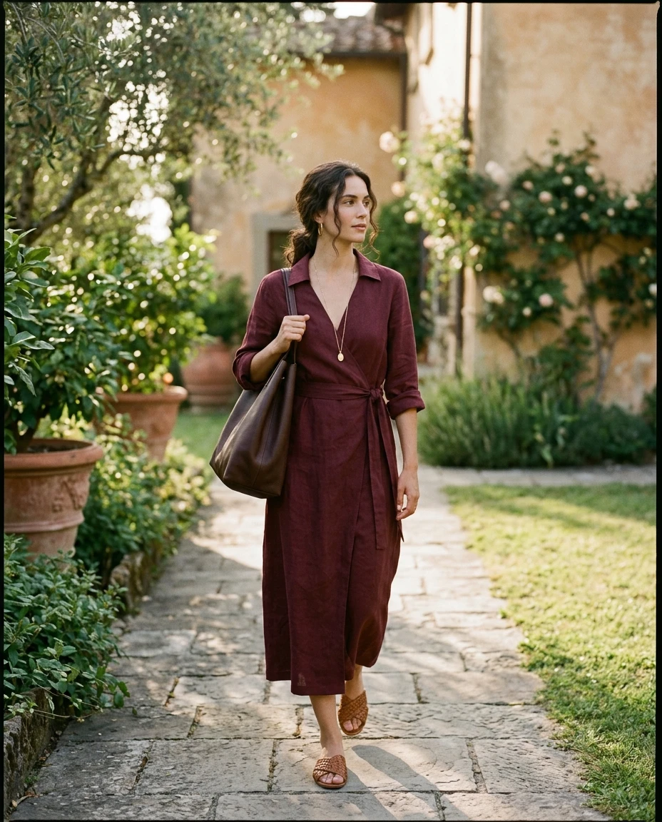 Gemma Deeks Style Guide: Smart Casual Designer Summer Dresses in Burgundy Summer 2026