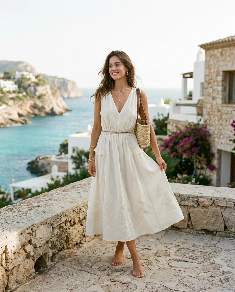 Gemma Deeks Style Guide: Smart Casual Designer Summer Dresses in Ibiza Summer 2026