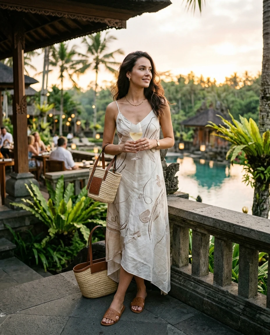 Gemma Deeks Style Guide: Smart Casual dinner outfit in Bali Summer 2026