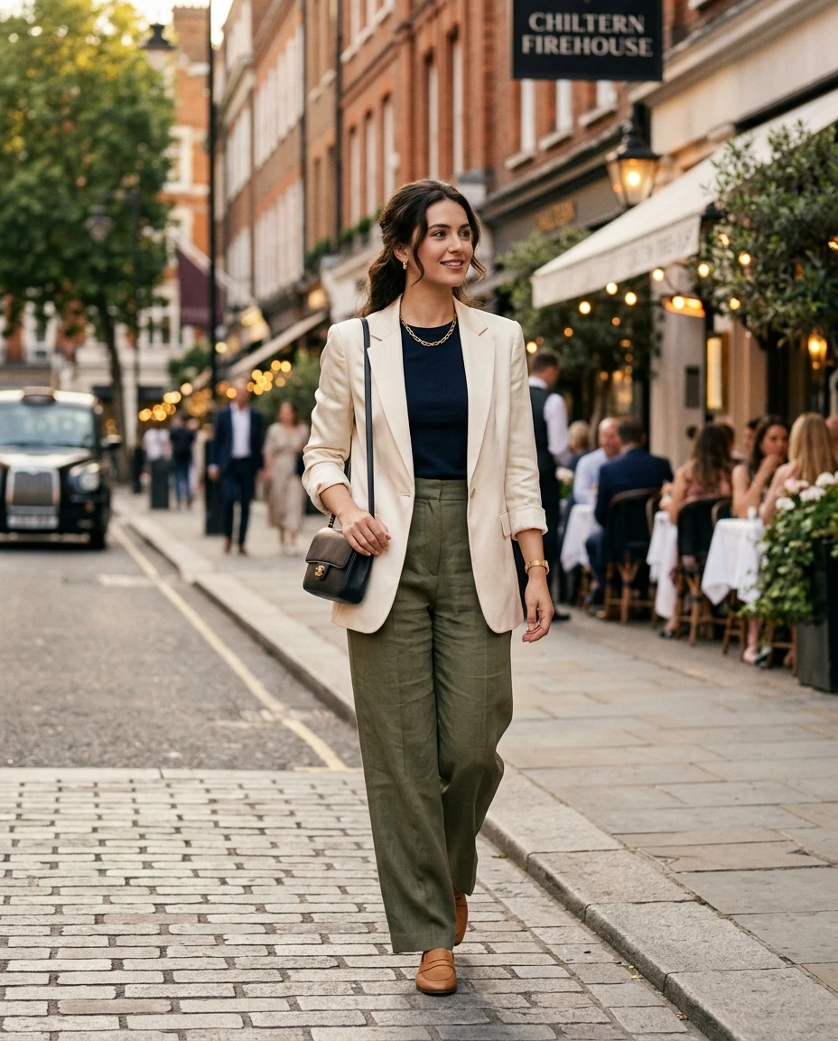 Gemma Deeks Style Guide: Smart Casual dinner outfit in London Summer 2026