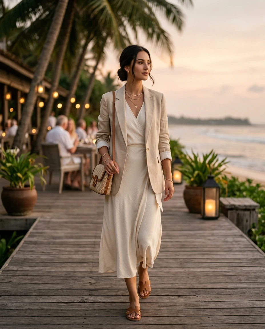 Gemma Deeks Style Guide: Smart Casual dinner outfit in Sri Lanka Summer 2026