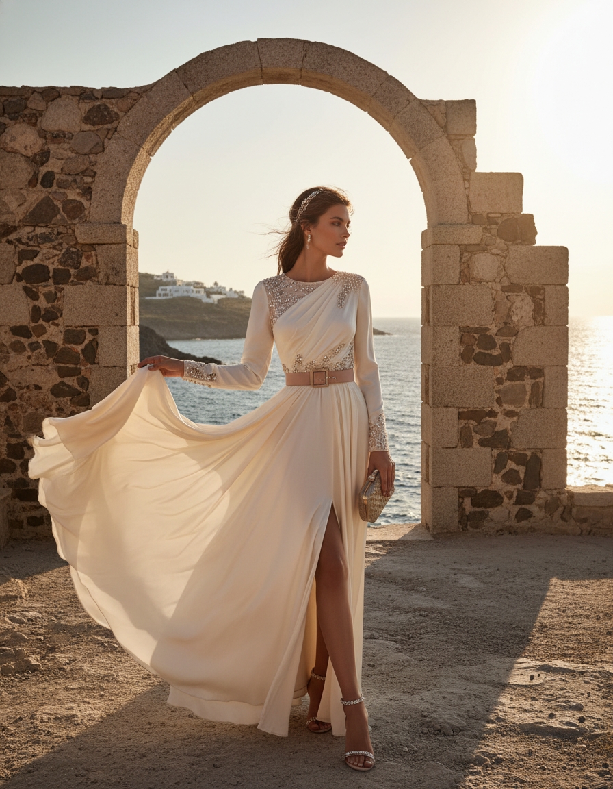 Gemma Deeks Style Guide: Smart Casual gala gown in Crete Summer 2026