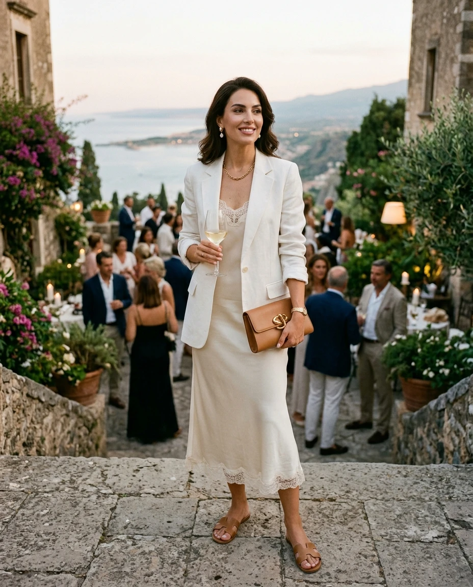 Gemma Deeks Style Guide: Smart Casual Holiday parties in Sicily Summer 2026