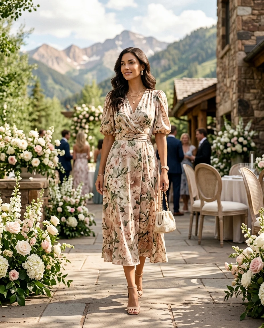 Gemma Deeks Style Guide: Smart Casual wedding guest dress in Aspen Summer 2026