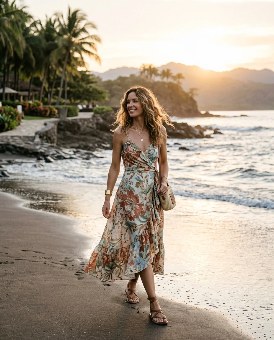 Gemma Deeks Style Guide: Smart Casual wedding guest dress in Costa Rica Summer 2026
