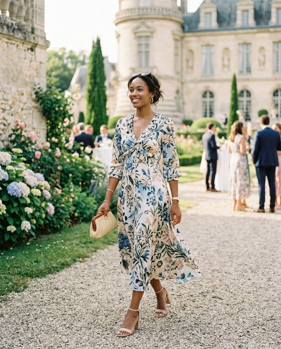 Gemma Deeks Style Guide: Smart Casual wedding guest dress in France Summer 2026