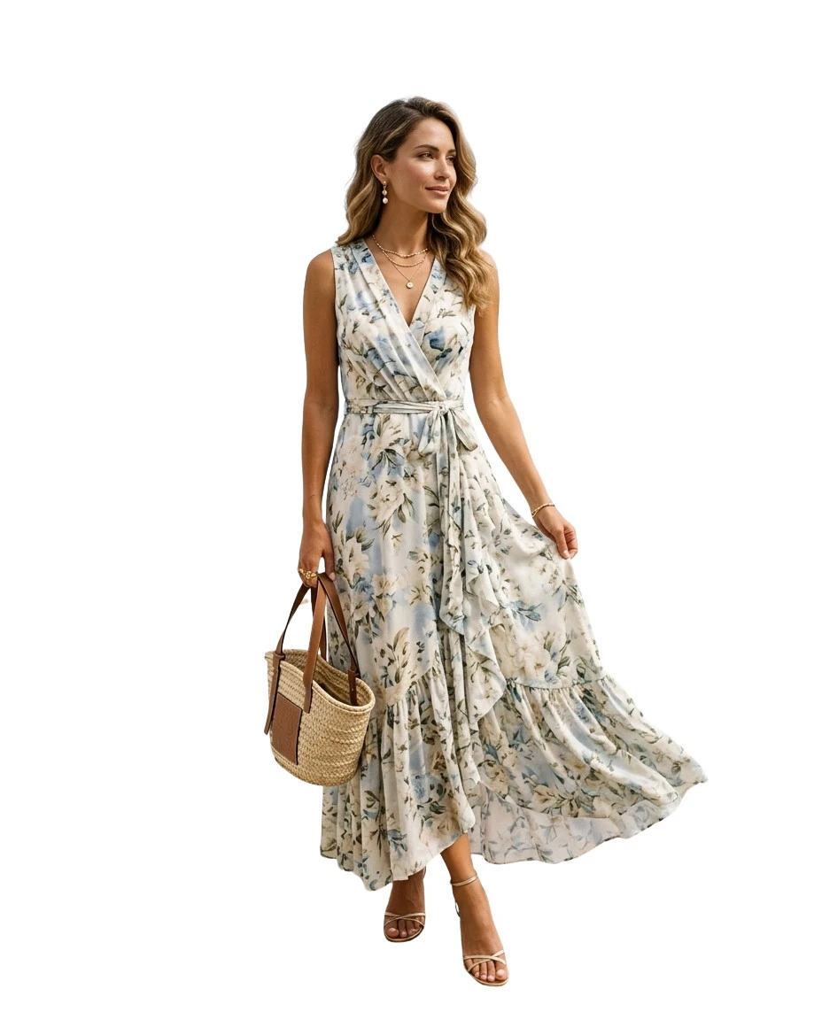 Gemma Deeks Style Guide: Smart Casual wedding guest dress in Greece Summer 2026