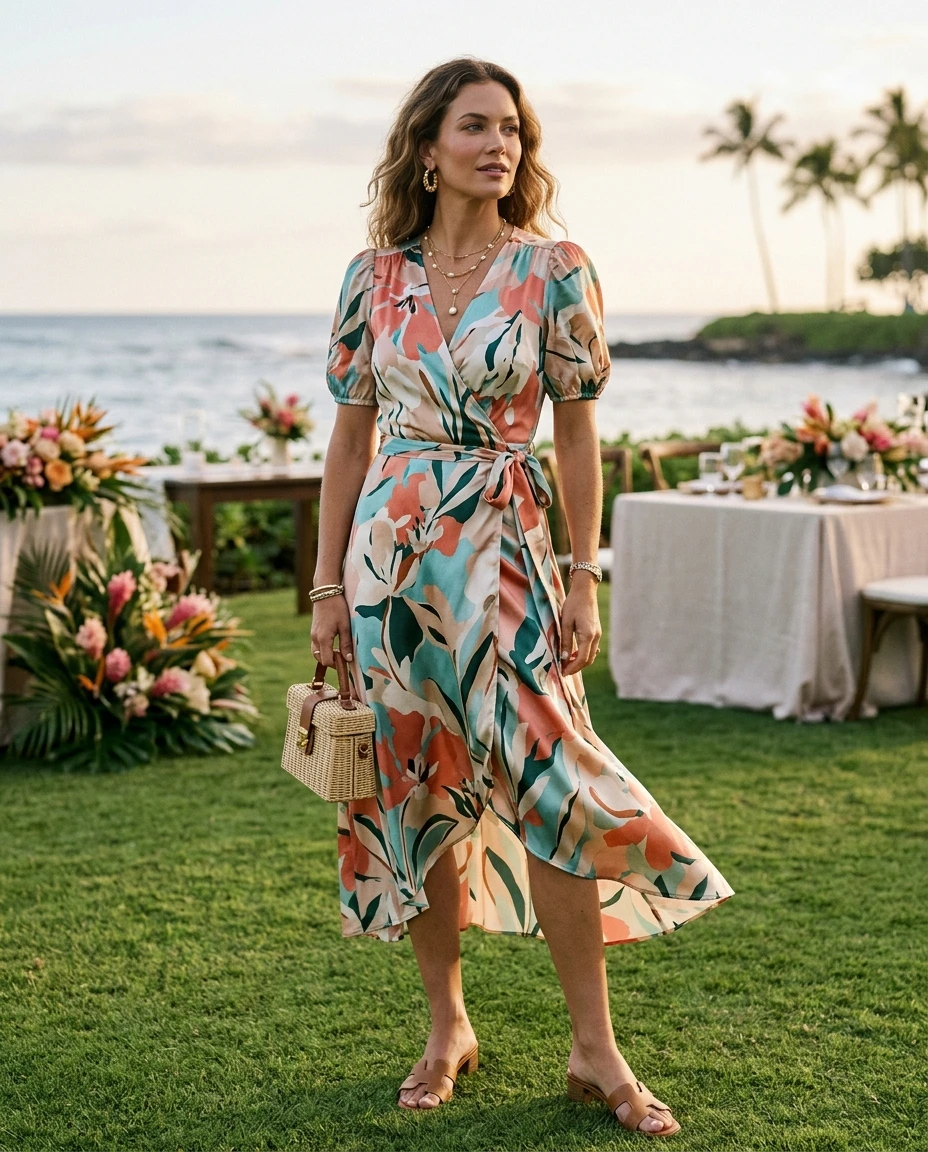 Gemma Deeks Style Guide: Smart Casual wedding guest dress in Hawaii Summer 2026